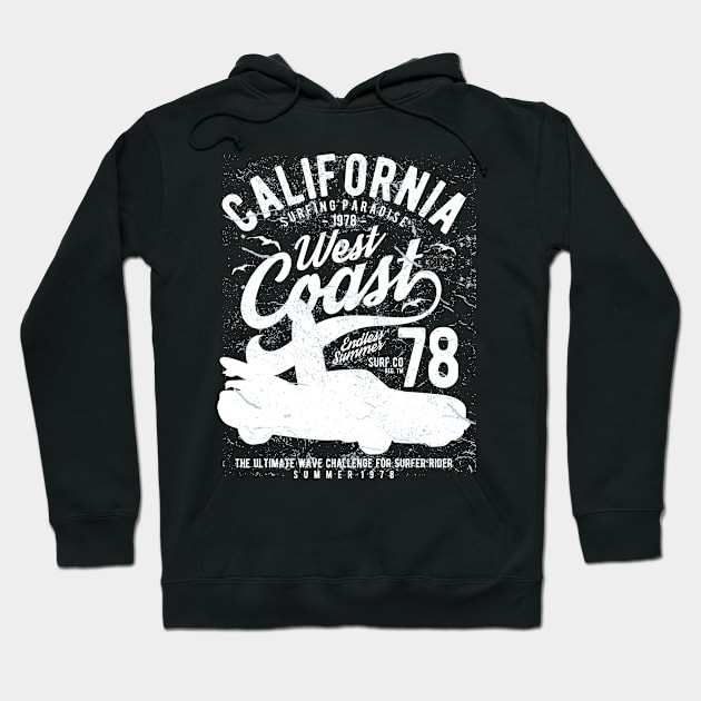 California West Coast Vintage Surf Beach Vacation Hoodie by bougieFire